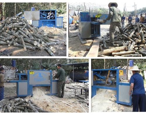 海南島-原木多片鋸150型鋸橡膠木加工現場